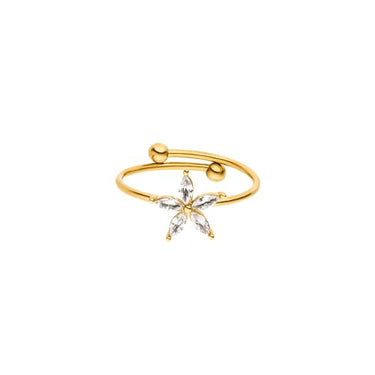 Purelei Bright Spring Ring, Wasserfester Damenring aus langlebigem Edelstahl mit Blüte aus Zirkoniasteinen, Verstellbare Ringe von im Sale